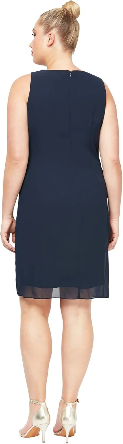S.L. Fashions Women's Plus Size Chiffon Tier Jacket Dress with Beading Detail