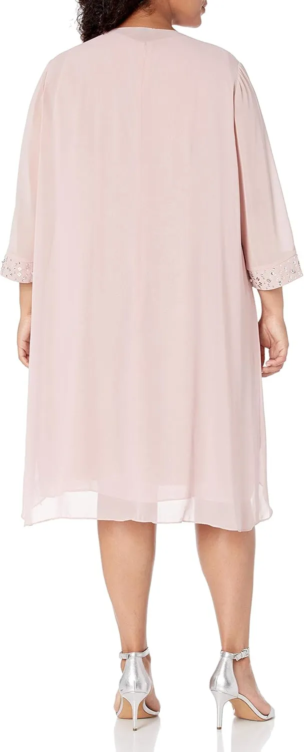S.L. Fashions Women's Plus Size Chiffon Tier Jacket Dress with Beading Detail