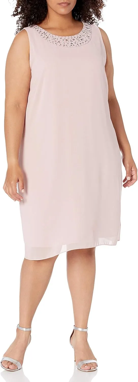 S.L. Fashions Women's Plus Size Chiffon Tier Jacket Dress with Beading Detail