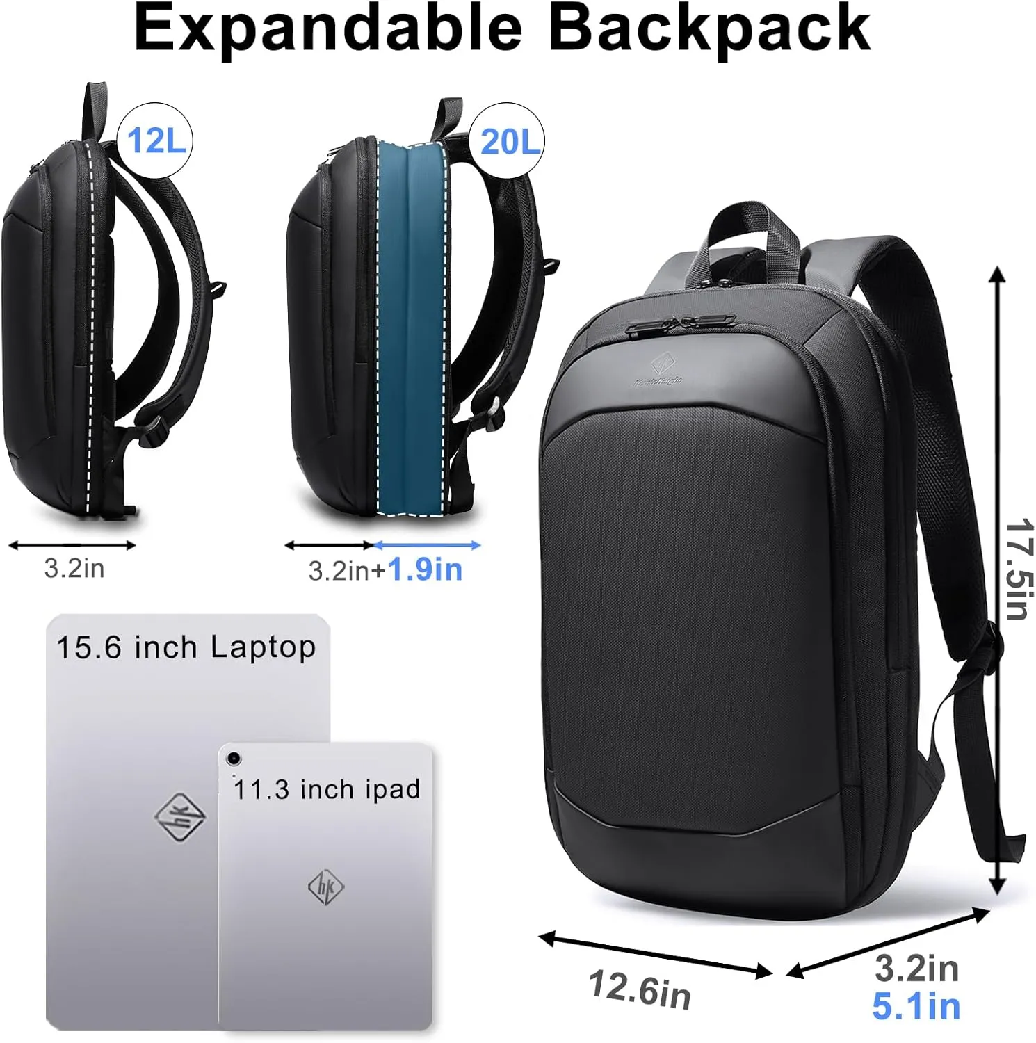 Slim Laptop Backpack for Men,Waterproof Expandable High Tech Business Work Backpack for Men and Women,15.6 Inch Lightweght Anti-theft Travel Backpack Durable College Casual Daypack Computer Laptop Bag