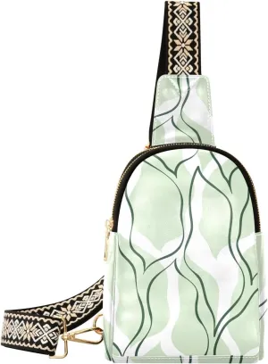 Sling Bag Leather Crossbody Bags Tropic Palm Leaves Waist Packs Fanny Pack Chest Bag Travel Purse for Women Traveling Daily Shopping