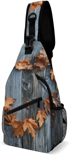 Sling Bags for Women Men Oak And Maple Leaves Sling Backpack Adjustable Belt Casual Chest Daypack Bum Bags Fanny Pack for Travel Sports Running Hiking Waist Packs, 38x20cm