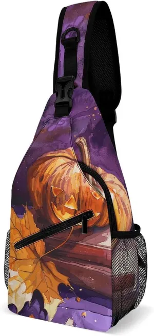 Sling Bags for Women Men Pumpkins And Candles Sling Backpack Adjustable Belt Casual Chest Daypack Bum Bags Fanny Pack for Travel Sports Running Hiking Waist Packs, 38x20cm, style-3
