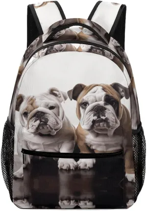 Small Backpacks Personalized Two Cute Bulldog Dogs Printing Travel Bag Lightweight Travel Backpack For Women Men