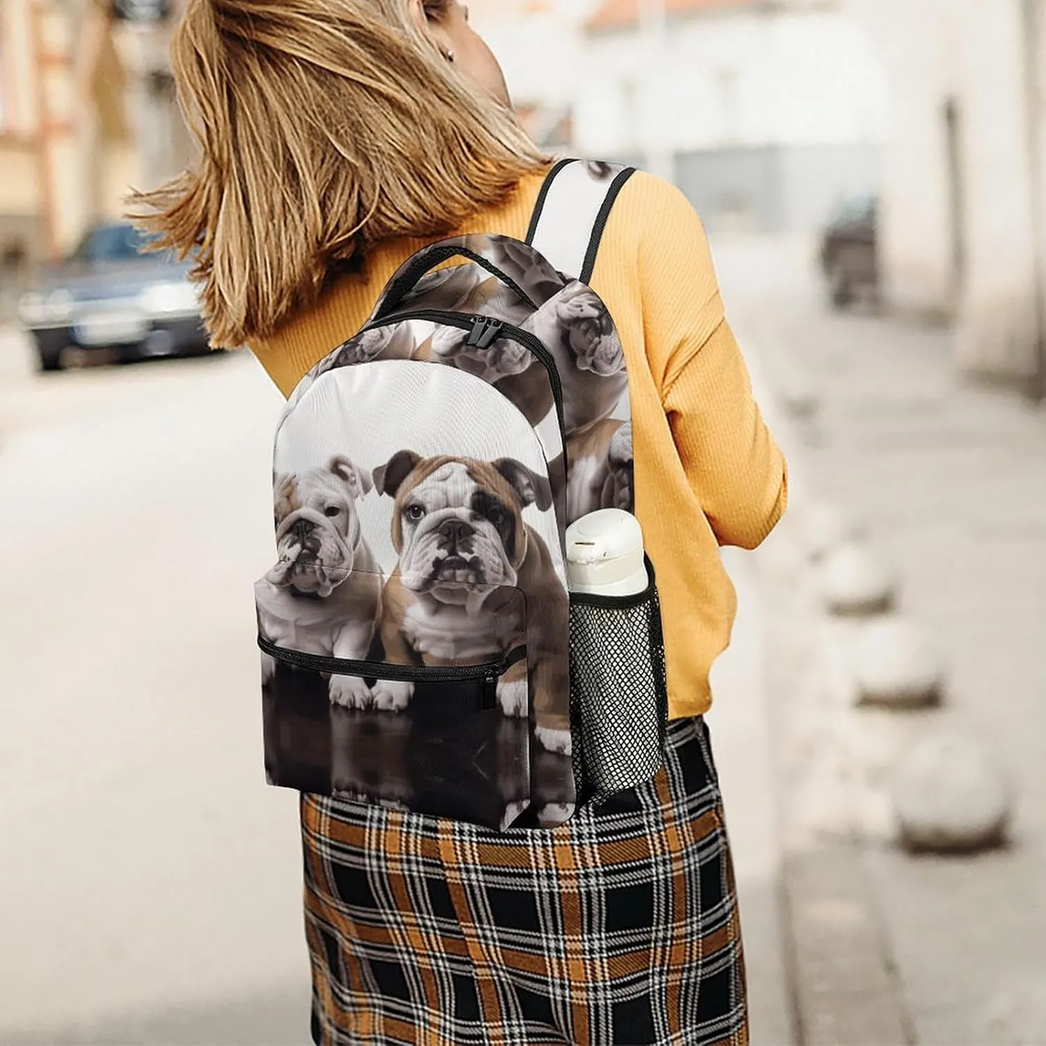 Small Backpacks Personalized Two Cute Bulldog Dogs Printing Travel Bag Lightweight Travel Backpack For Women Men