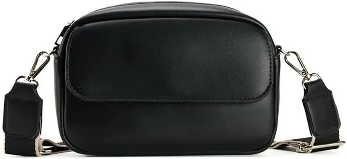 Small Crossbody Purse for Women, Vegan Leather Shoulder Bag with Adjustable Strap, Lightweight & Stylish (Black)
