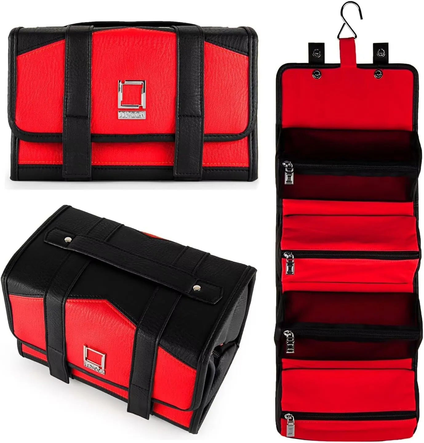 Small Roll Up Hanging Toiletry Bag for Traveling Women, Cosmetic Makeup Travel Organizer with 4 Removable Compartments, Medicine Bag