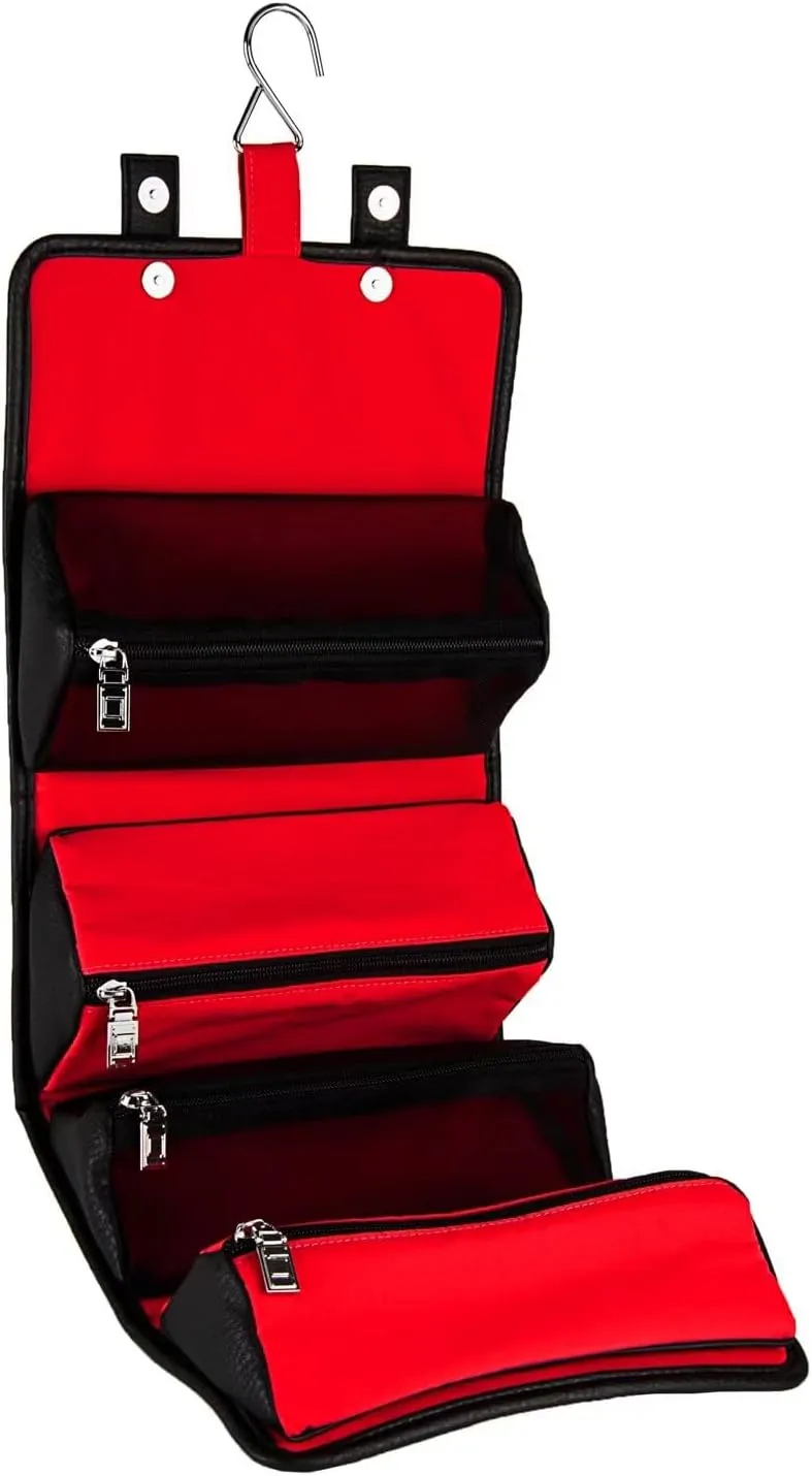 Small Roll Up Hanging Toiletry Bag for Traveling Women, Cosmetic Makeup Travel Organizer with 4 Removable Compartments, Medicine Bag