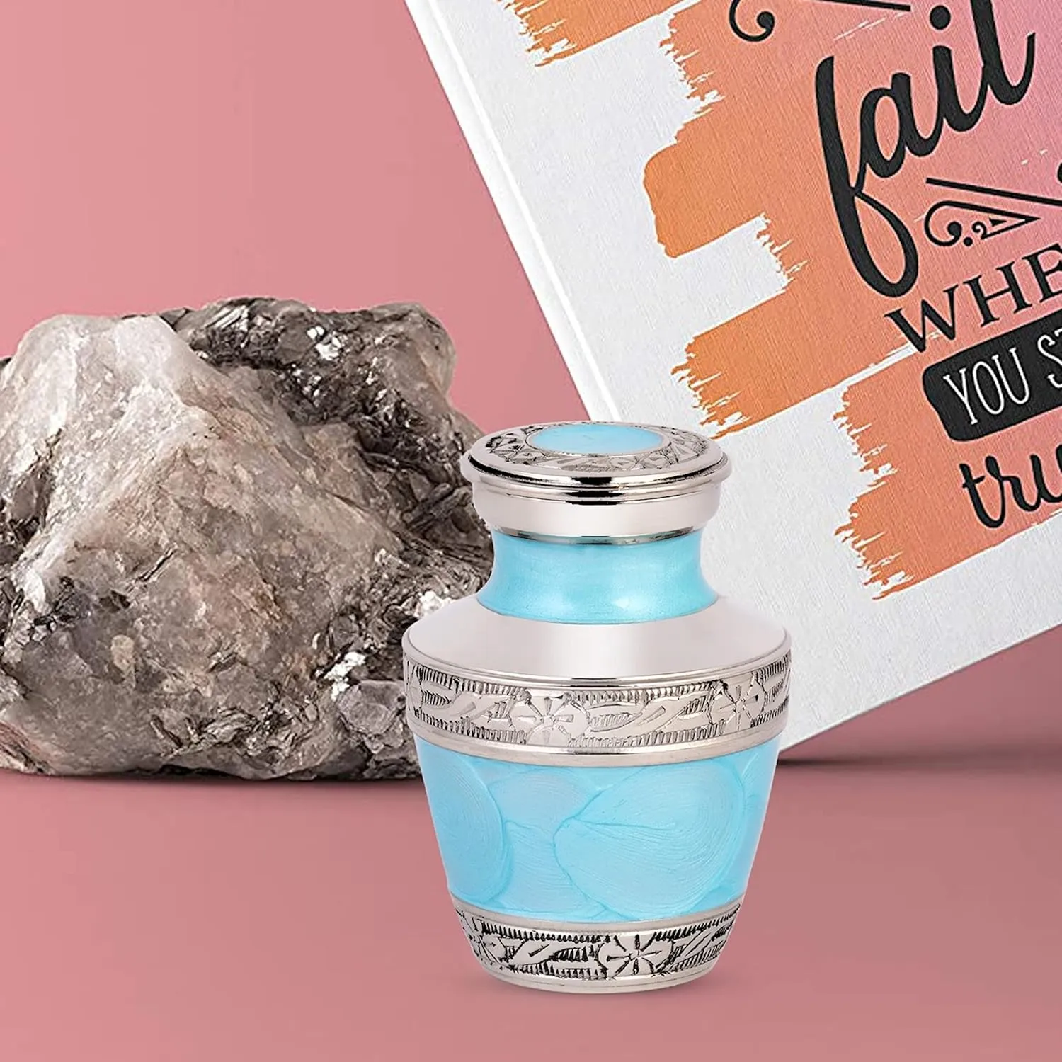 Small Urns for Human Ashes Adult Female and Male | Gift Set of Ocean Blue Small Aesthetic Keepsake Urn | A Velvet Carry Bag | A Paper Funnel | Premium Gift Box