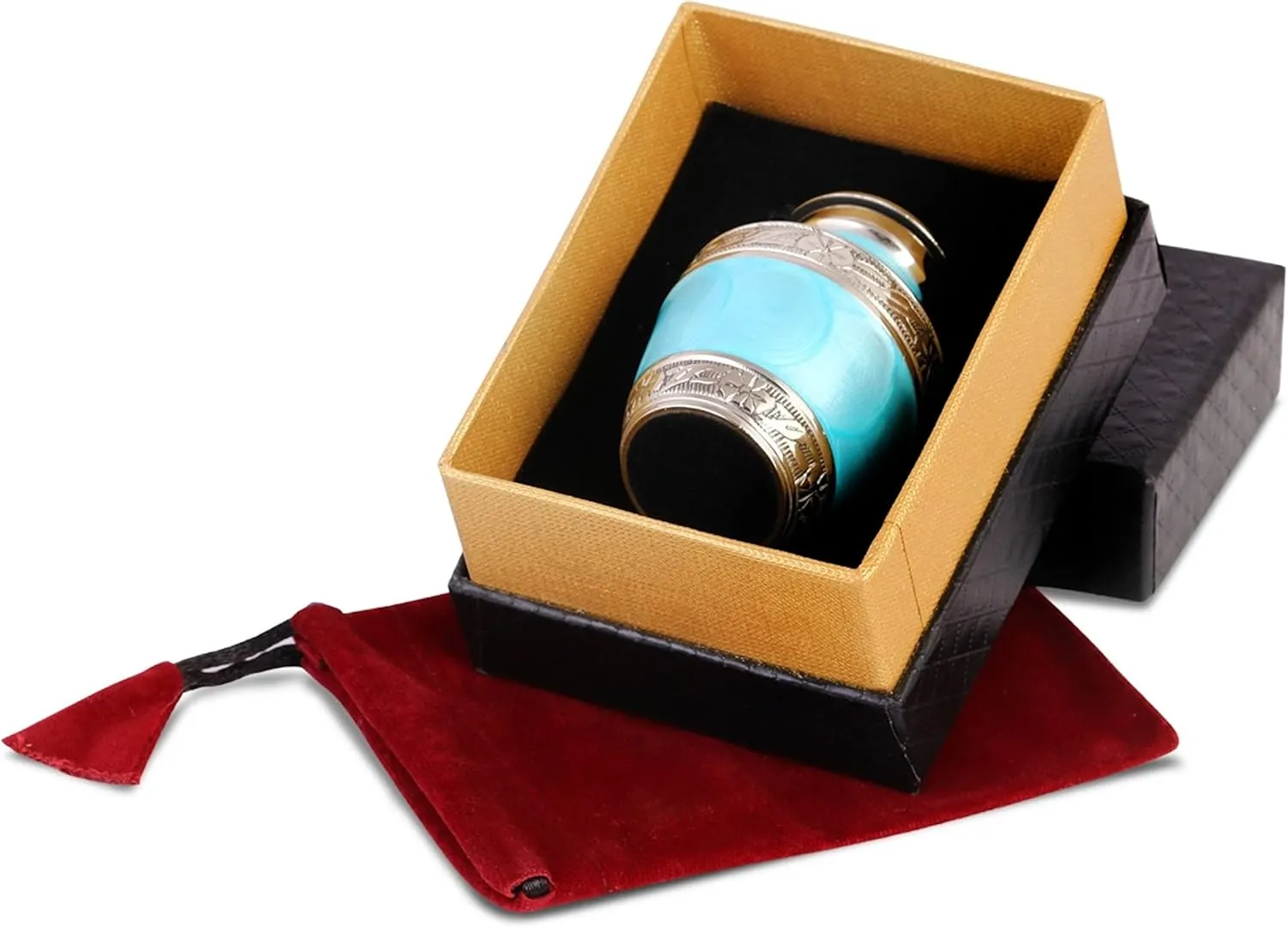 Small Urns for Human Ashes Adult Female and Male | Gift Set of Ocean Blue Small Aesthetic Keepsake Urn | A Velvet Carry Bag | A Paper Funnel | Premium Gift Box