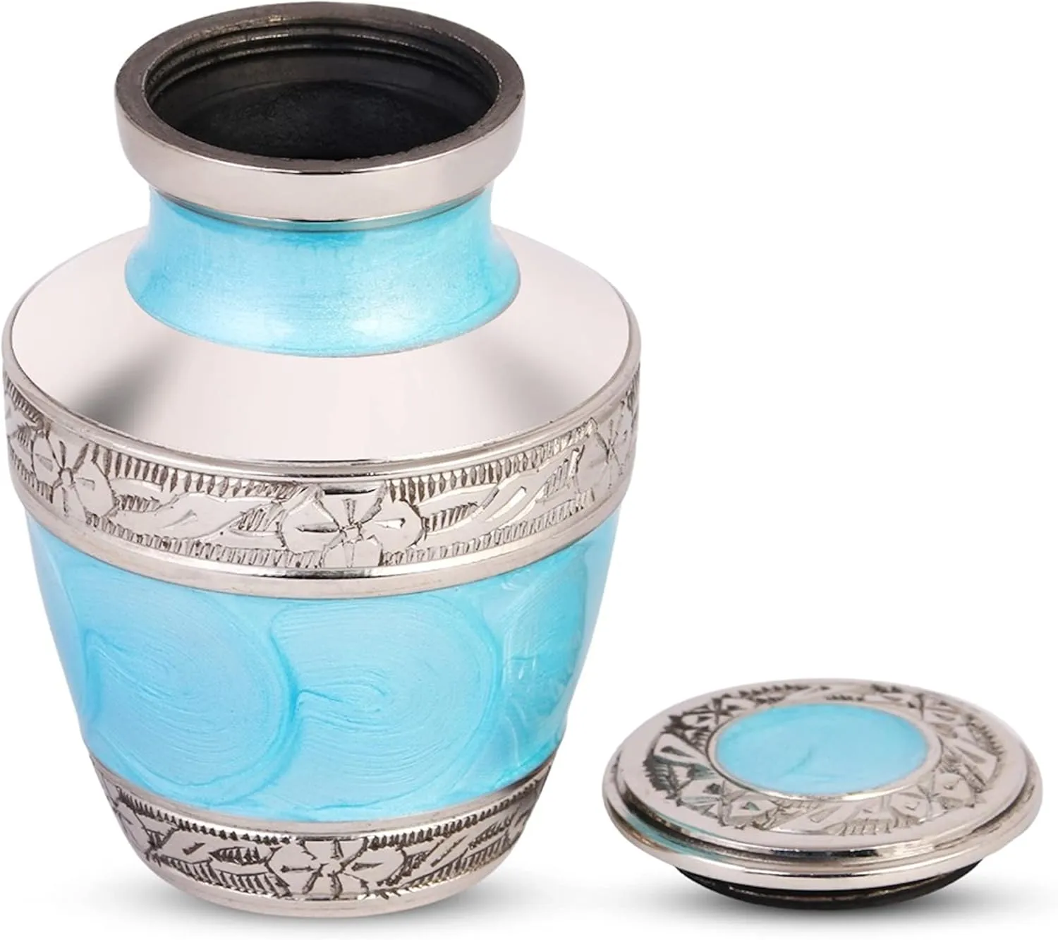Small Urns for Human Ashes Adult Female and Male | Gift Set of Ocean Blue Small Aesthetic Keepsake Urn | A Velvet Carry Bag | A Paper Funnel | Premium Gift Box