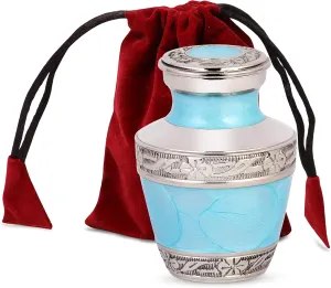 Small Urns for Human Ashes Adult Female and Male | Gift Set of Ocean Blue Small Aesthetic Keepsake Urn | A Velvet Carry Bag | A Paper Funnel | Premium Gift Box