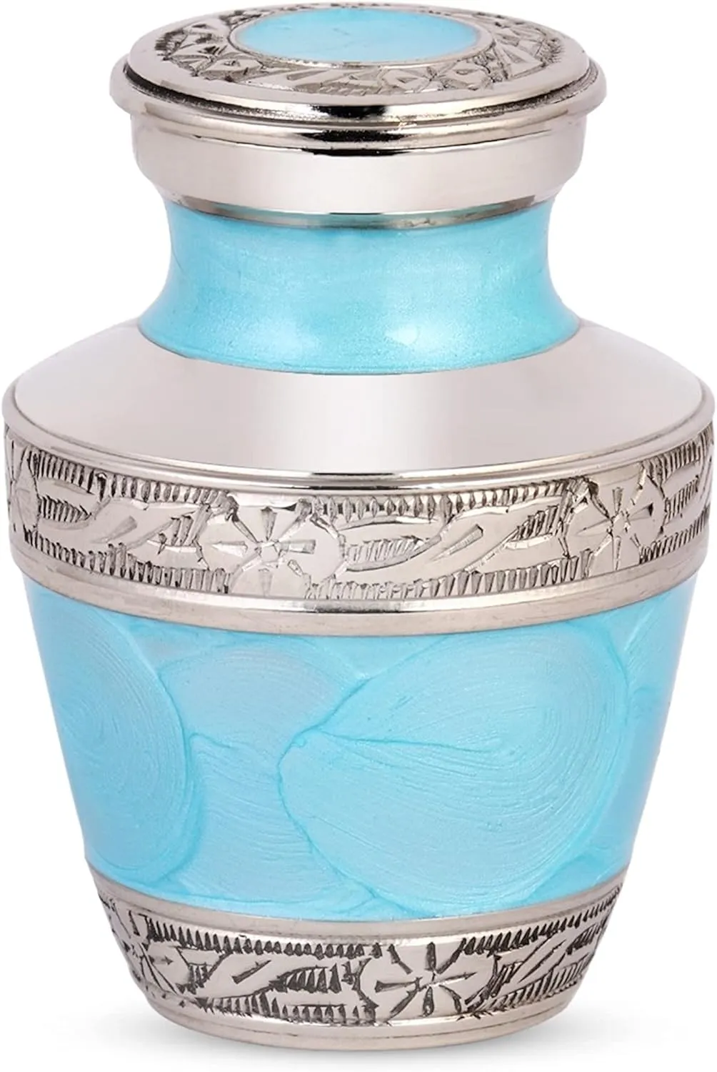 Small Urns for Human Ashes Adult Female and Male | Gift Set of Ocean Blue Small Aesthetic Keepsake Urn | A Velvet Carry Bag | A Paper Funnel | Premium Gift Box