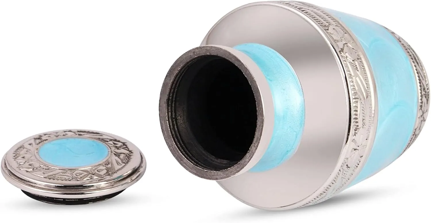 Small Urns for Human Ashes Adult Female and Male | Gift Set of Ocean Blue Small Aesthetic Keepsake Urn | A Velvet Carry Bag | A Paper Funnel | Premium Gift Box