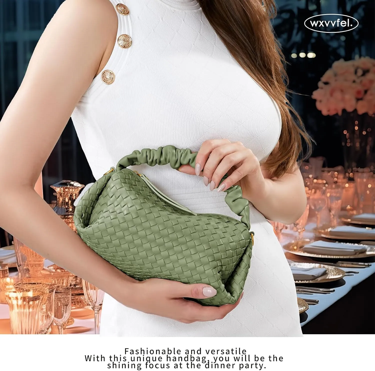 Small Woven Purses, Designer Crossbody Bags for Women Vegan Leather Bags Evening Woven Handbag Clutch