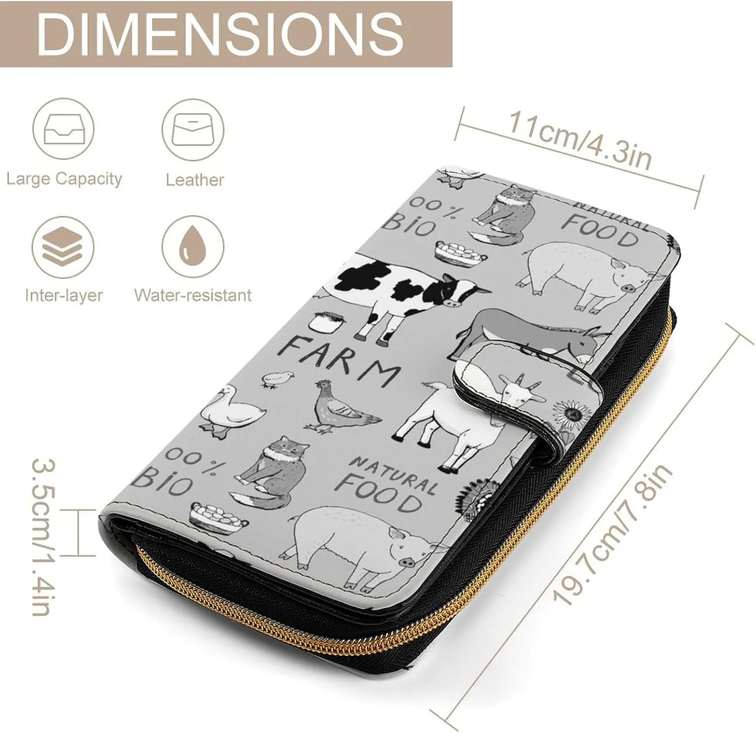 Soft Clutch PU Leather Wallet with 12 Card Slots, Zipper Card Case Holder Purse