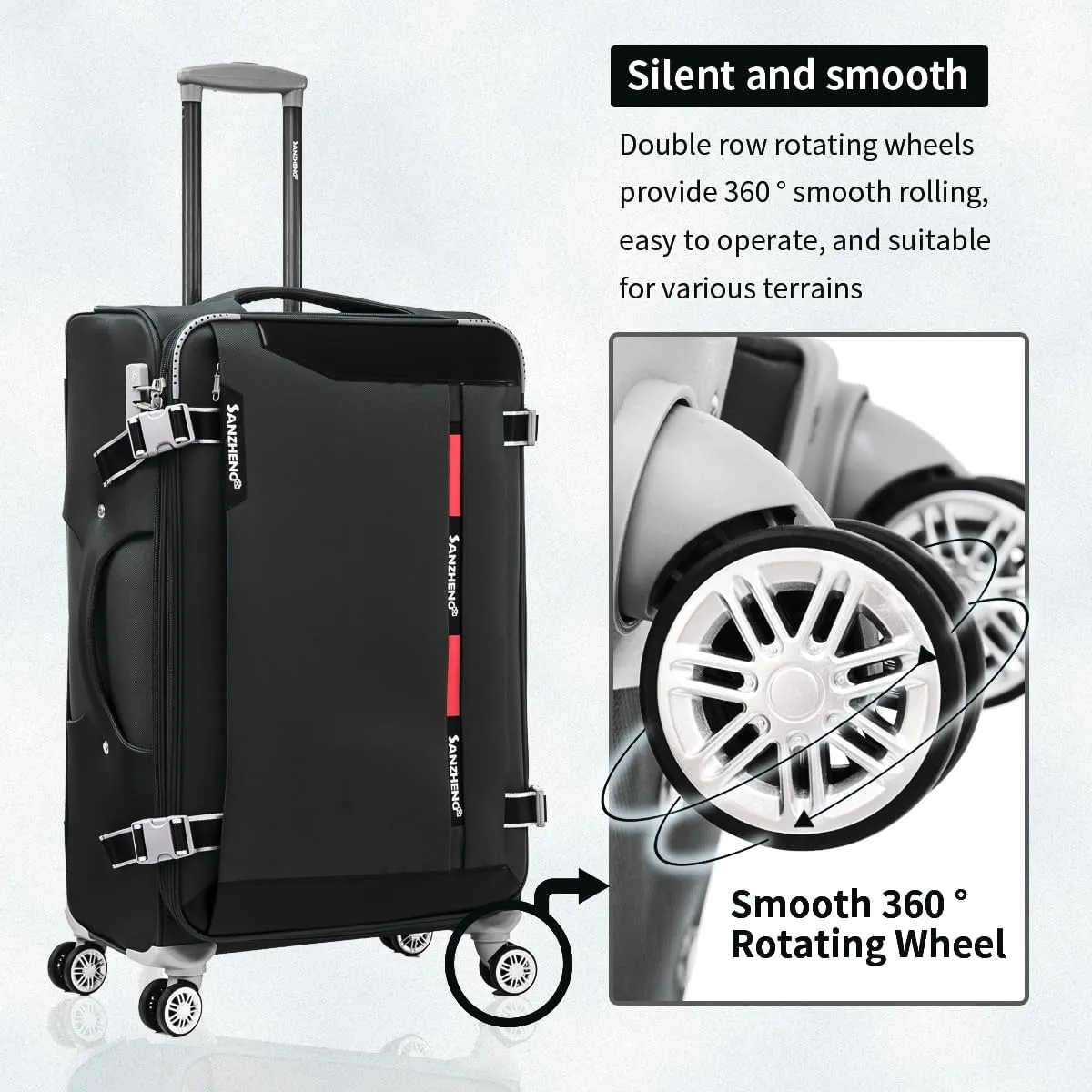 Softside Luggage Set with Spinner Wheels, 4 Piece Expandable Fabric Large Suitcases Set with TSA Lock (Black, 20/24/28/32inch)