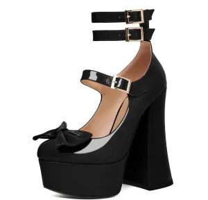 Soireelady Women's Platform Chunky Heels, Round Toe Mary Jane Pumps, Block High Heels with Ankle Strap, Dressy Shoes for Party, Wedding, Evening Sexy