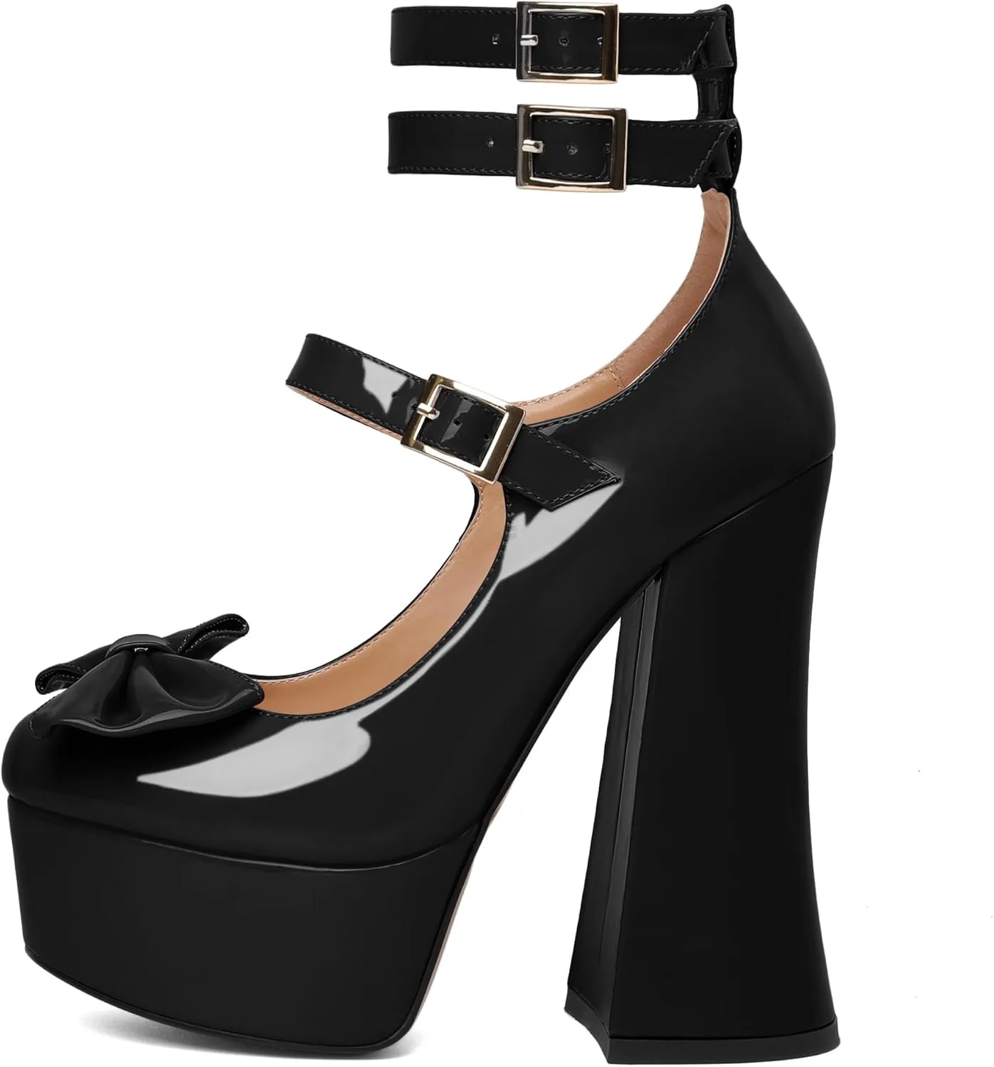 Soireelady Women's Platform Chunky Heels, Round Toe Mary Jane Pumps, Block High Heels with Ankle Strap, Dressy Shoes for Party, Wedding, Evening Sexy