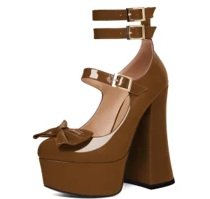 Soireelady Women's Platform Chunky Heels, Round Toe Mary Jane Pumps, Block High Heels with Ankle Strap, Dressy Shoes for Party, Wedding, Evening Sexy
