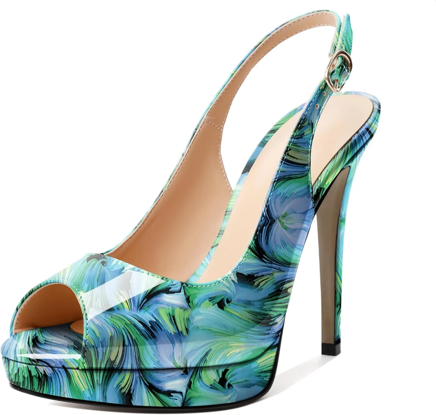 Soireelady Women's Slingback Platform Sexy Peep Toe High Heels Stiletto Slim Thin Heel Pumps Wedding Bride Evening Party Dress Shoes