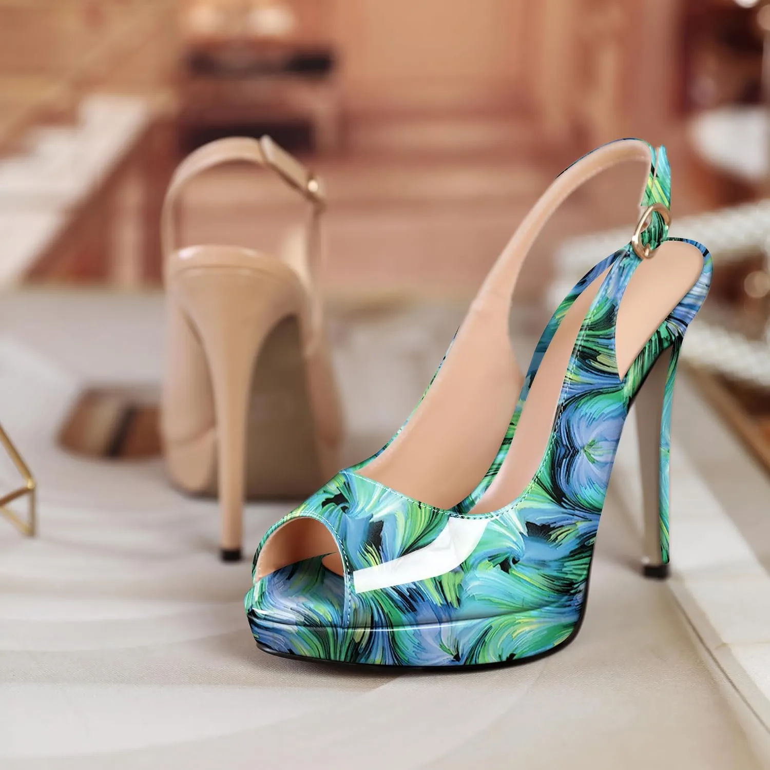 Soireelady Women's Slingback Platform Sexy Peep Toe High Heels Stiletto Slim Thin Heel Pumps Wedding Bride Evening Party Dress Shoes