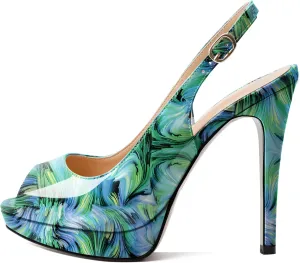 Soireelady Women's Slingback Platform Sexy Peep Toe High Heels Stiletto Slim Thin Heel Pumps Wedding Bride Evening Party Dress Shoes