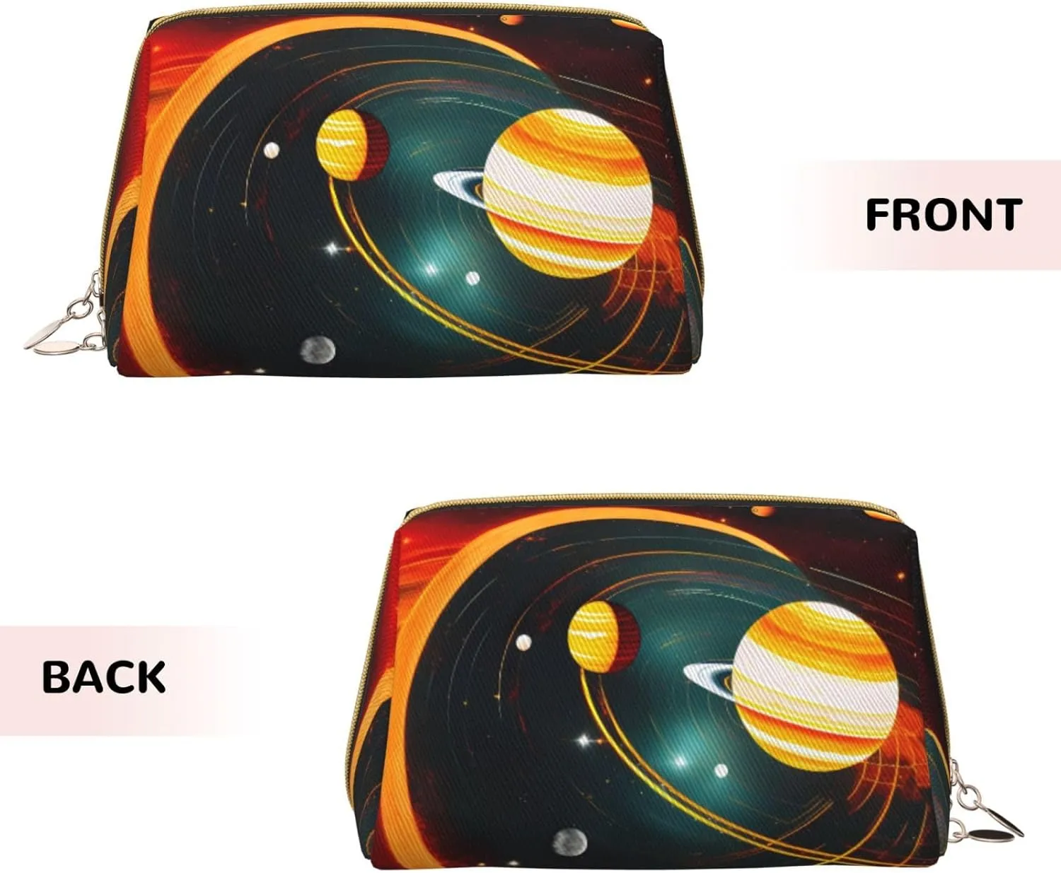 Solar System Jupiter Saturn Leather Toiletry Travel Bag, Compact Makeup Organizer For Women
