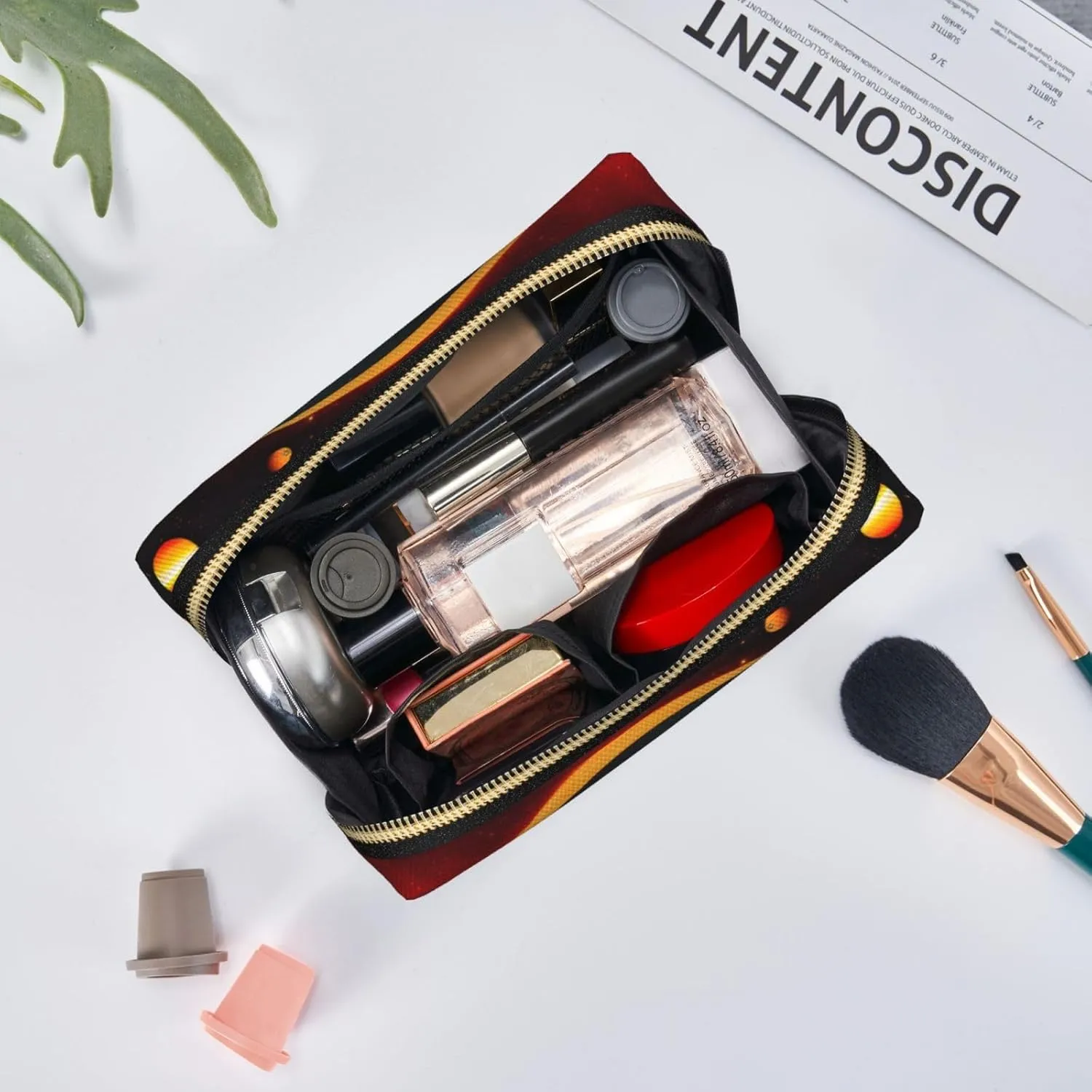 Solar System Jupiter Saturn Leather Toiletry Travel Bag, Compact Makeup Organizer For Women