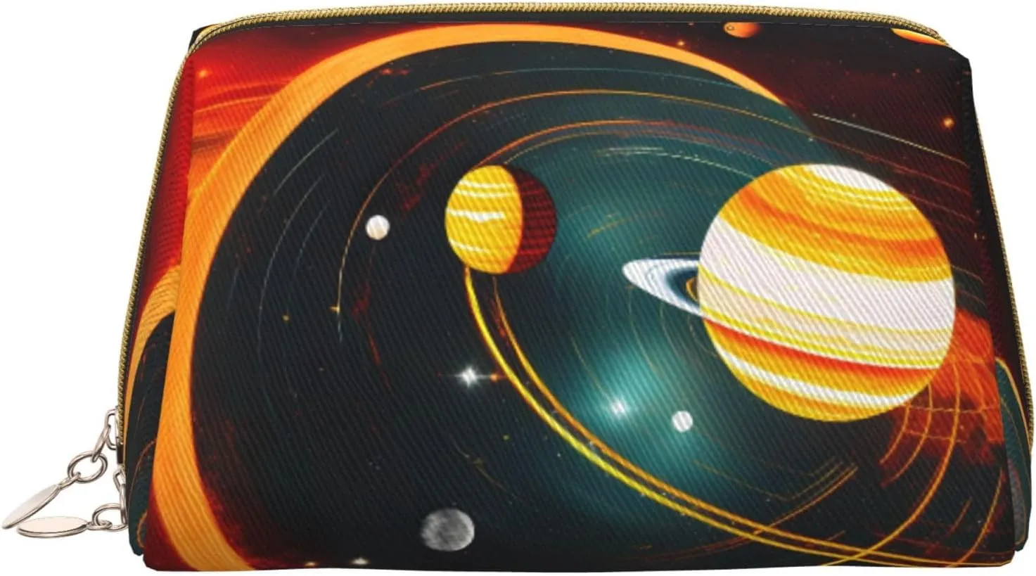 Solar System Jupiter Saturn Leather Toiletry Travel Bag, Compact Makeup Organizer For Women
