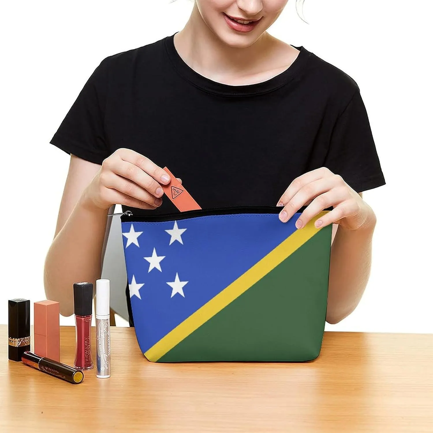 Solomon Lslands Flag Portable Makeup Bag Zipper Cosmetic Pouch Organizer for Women Girls