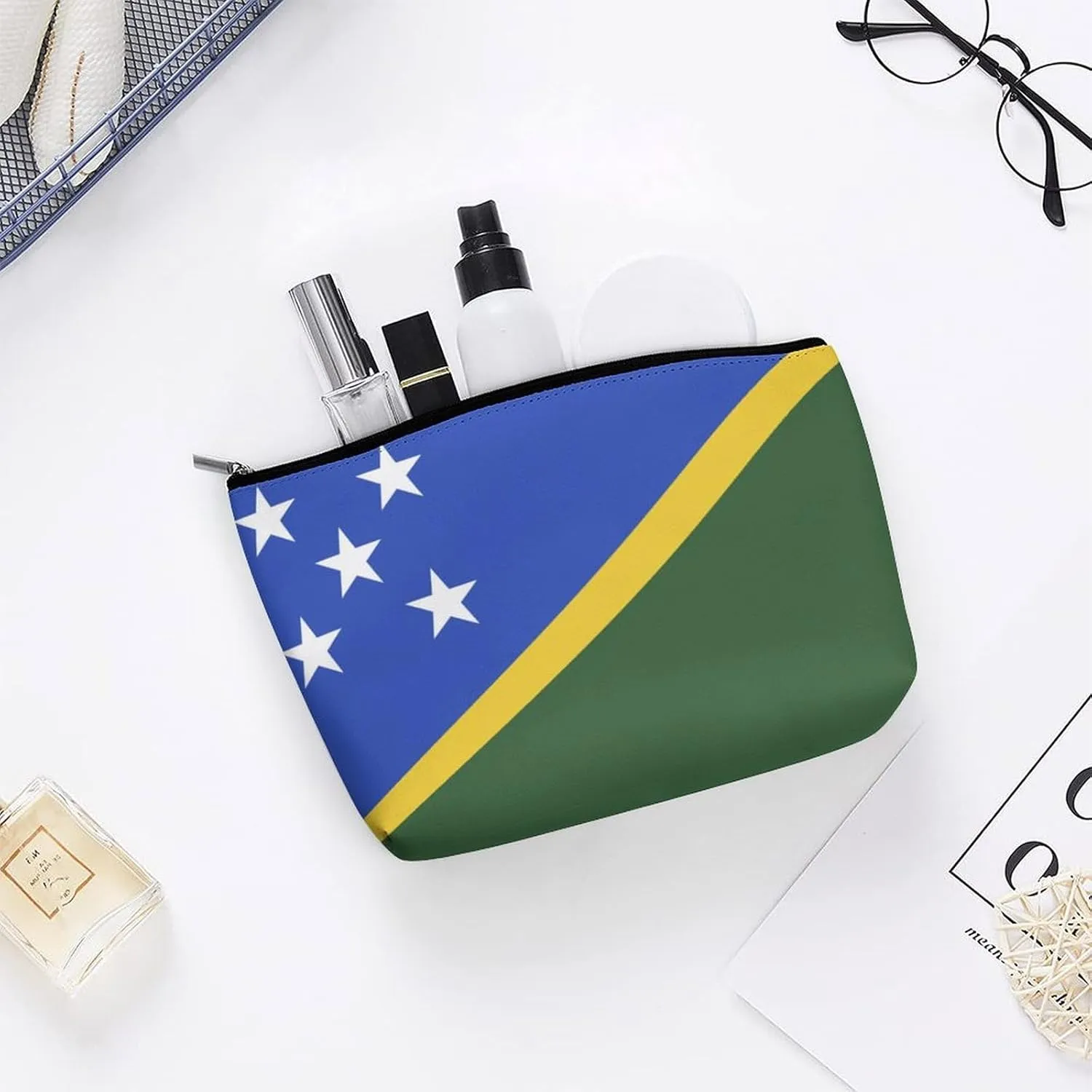 Solomon Lslands Flag Portable Makeup Bag Zipper Cosmetic Pouch Organizer for Women Girls