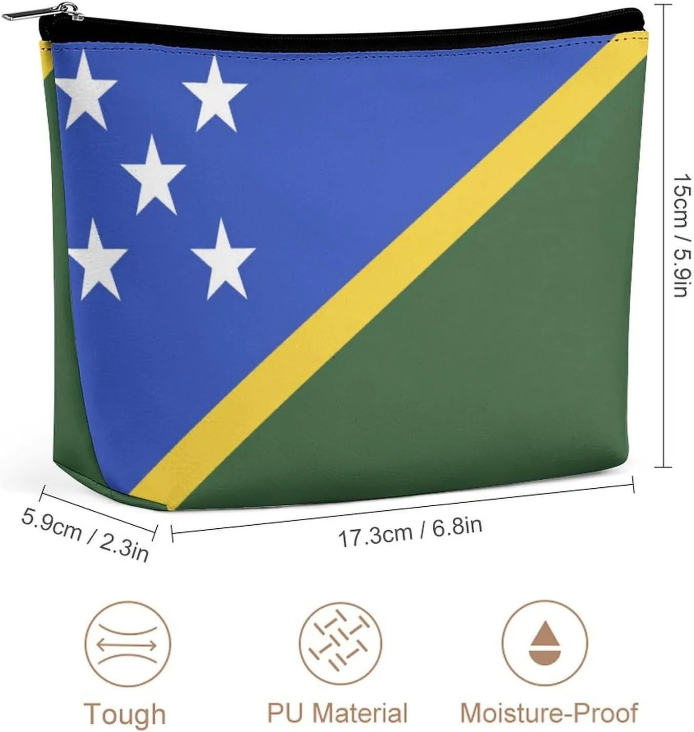 Solomon Lslands Flag Portable Makeup Bag Zipper Cosmetic Pouch Organizer for Women Girls