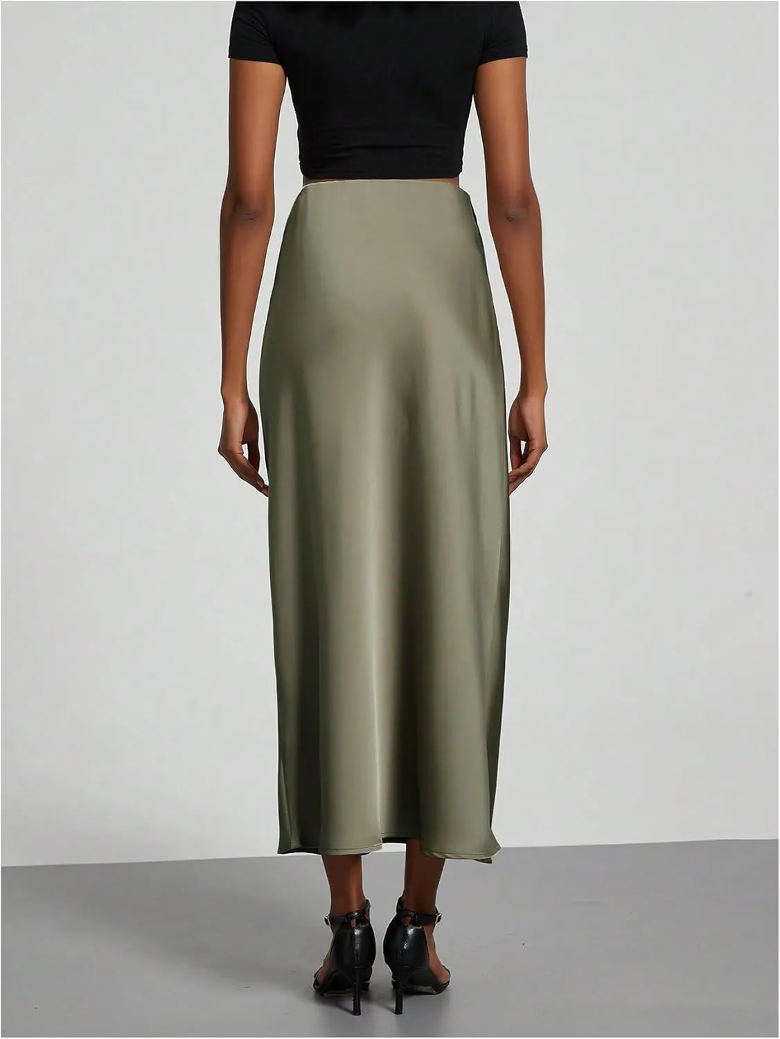 SOLY HUX Women's Elegant Satin Skirts High Waisted Flared Casual Work Office Fishtail Midi Skirt