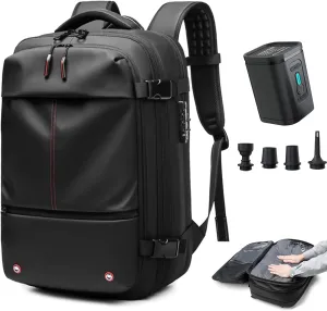 Somago Vacuumable Backpack Expandable Water-resistant Travel Bag with Air Pump Multifunctional Rucksack Backpack with TSA Lock Anti-thief Pocket Fit for 17 Inch Laptop