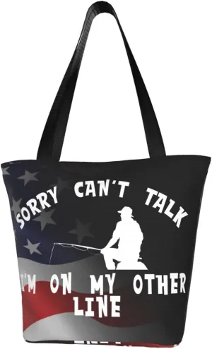 Sorry Can'T Talk I'M On My Other Line Talking Fish Fishing Line Fashion Shoulder Bag Large Capacity For Man Or Woman