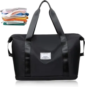 SOYON Large Capacity Travel Bag,Double Layer Wet Separation Travelling Bag,Collapsible Waterproof Large Capacity Travel Handbag For Outdoor(Black)
