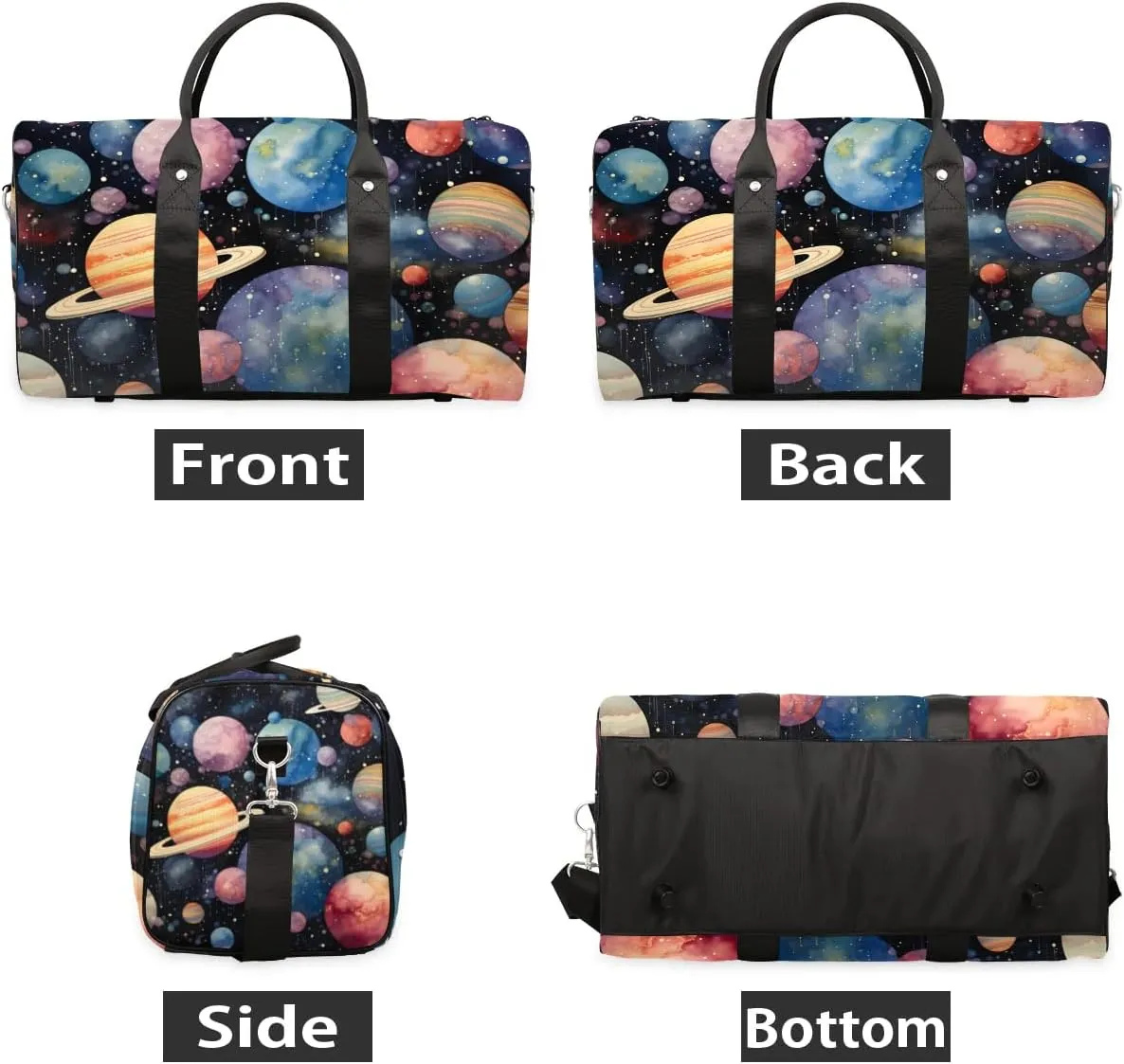 Space Planet Print Travel Duffel Bag for Women Men Waterproof Foldable Overnight Weekender Bag Large Capacity Sports Gym Bag
