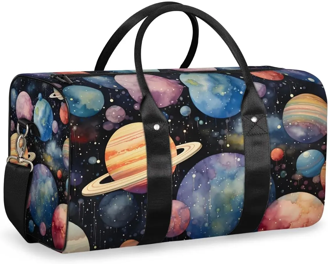 Space Planet Print Travel Duffel Bag for Women Men Waterproof Foldable Overnight Weekender Bag Large Capacity Sports Gym Bag