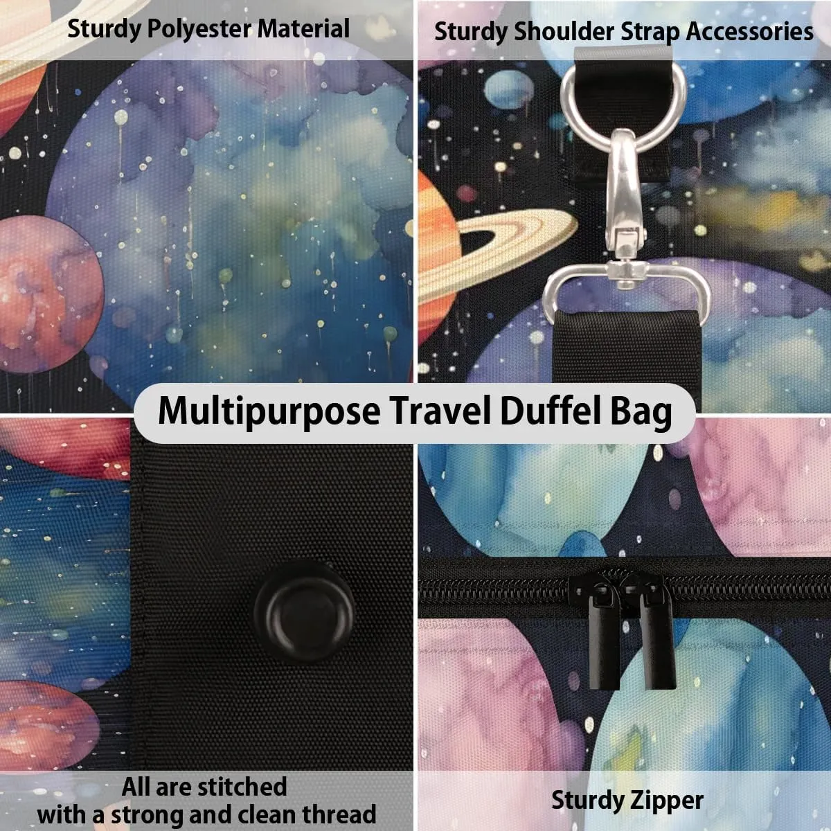 Space Planet Print Travel Duffel Bag for Women Men Waterproof Foldable Overnight Weekender Bag Large Capacity Sports Gym Bag