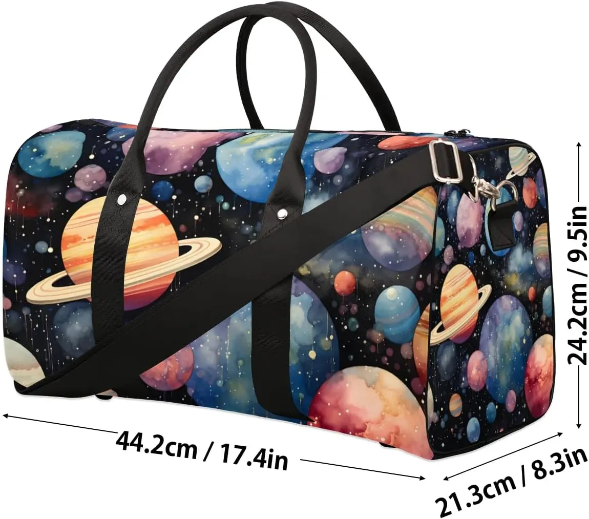 Space Planet Print Travel Duffel Bag for Women Men Waterproof Foldable Overnight Weekender Bag Large Capacity Sports Gym Bag
