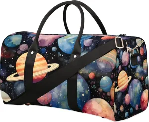 Space Planet Print Travel Duffel Bag for Women Men Waterproof Foldable Overnight Weekender Bag Large Capacity Sports Gym Bag