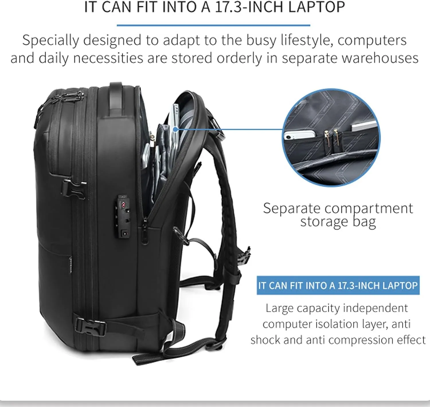 Space Vac Backpack, Spacevac Vacuum Compression Backpack,Expandable Waterproof Multifunctional Travel Password TSA Lock Bag (Blue-with Air Pump)
