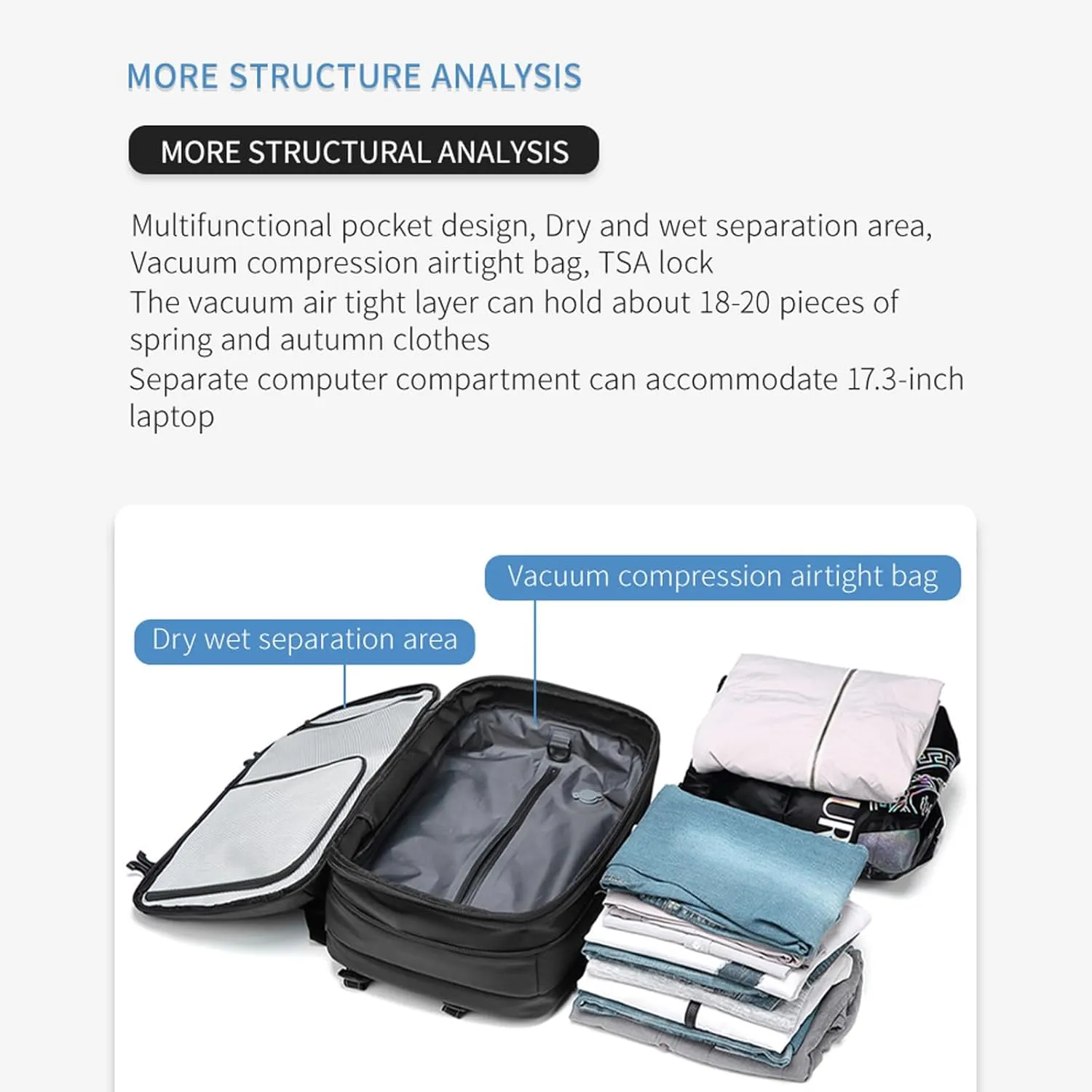 Space Vac Backpack, Spacevac Vacuum Compression Backpack,Expandable Waterproof Multifunctional Travel Password TSA Lock Bag (Blue-with Air Pump)