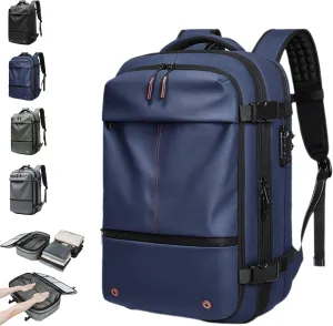 Space Vac Backpack, Spacevac Vacuum Compression Backpack,Expandable Waterproof Multifunctional Travel Password TSA Lock Bag (Blue-with Air Pump)