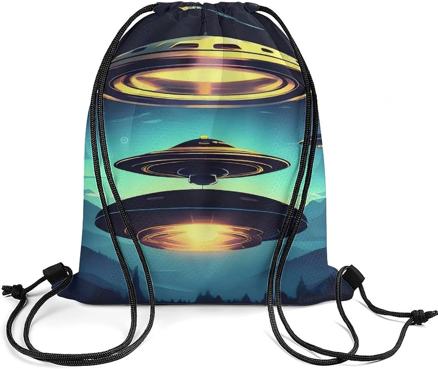 Spacecraft Descend Drawstring Backpack Travel Sports Drawstring Bags Portable Storage Gym Bag for Men Women