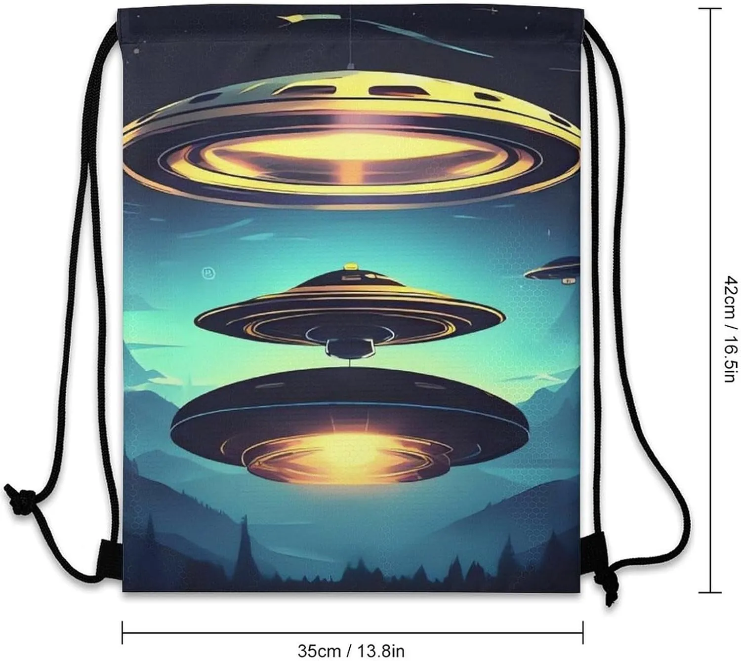 Spacecraft Descend Drawstring Backpack Travel Sports Drawstring Bags Portable Storage Gym Bag for Men Women