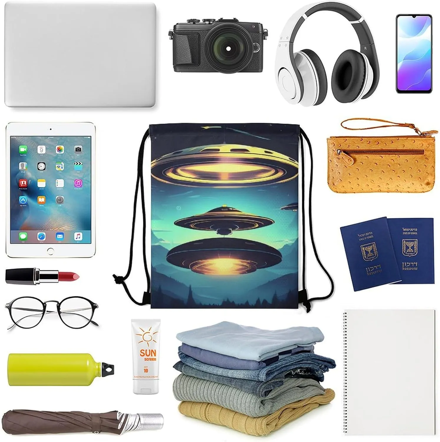 Spacecraft Descend Drawstring Backpack Travel Sports Drawstring Bags Portable Storage Gym Bag for Men Women