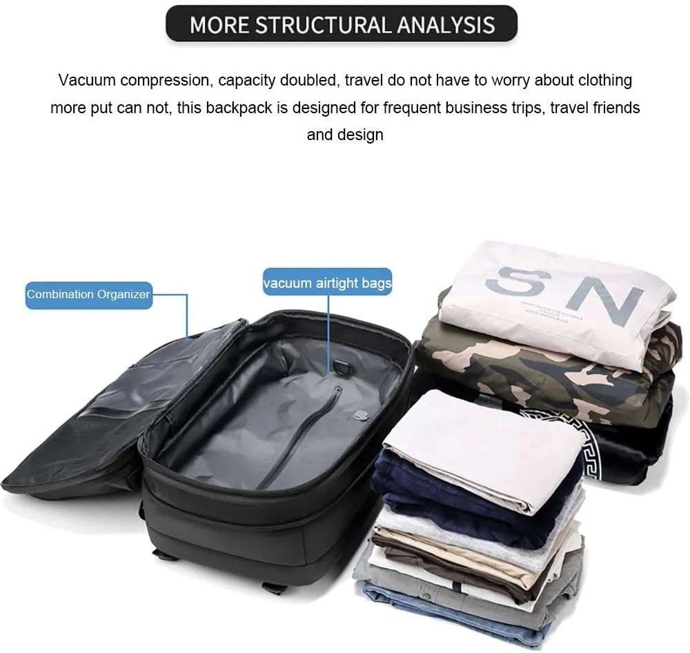 Spacevacpro Backpack, Expandable Multifunctional Large Capacity, Travel Backpack With Vacuum Water Resistant (Blue)