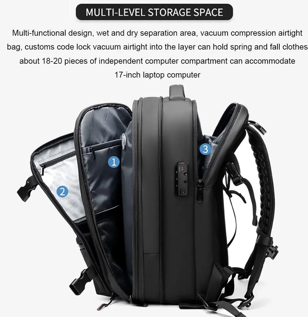 Spacevacpro Backpack, Expandable Multifunctional Large Capacity, Travel Backpack With Vacuum Water Resistant (Blue)